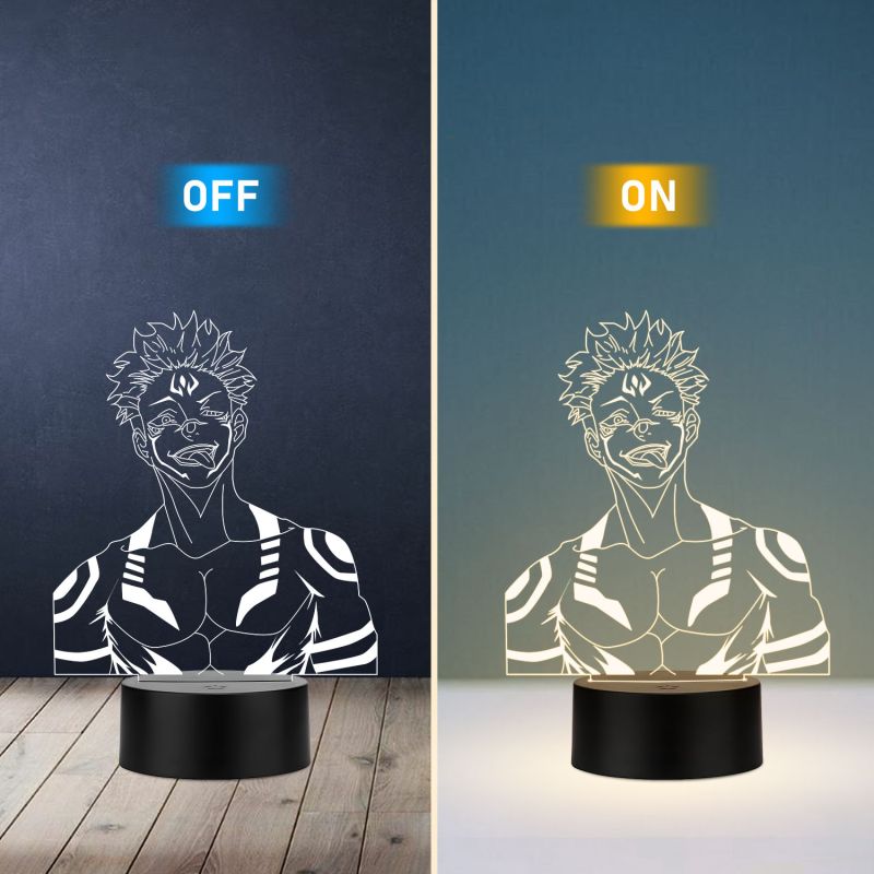 Jujutsu Kaisen Anime Led Night lamp for Bedroom Decor Night lamp Warm White Light Gift for Birthday (Wooden Base)